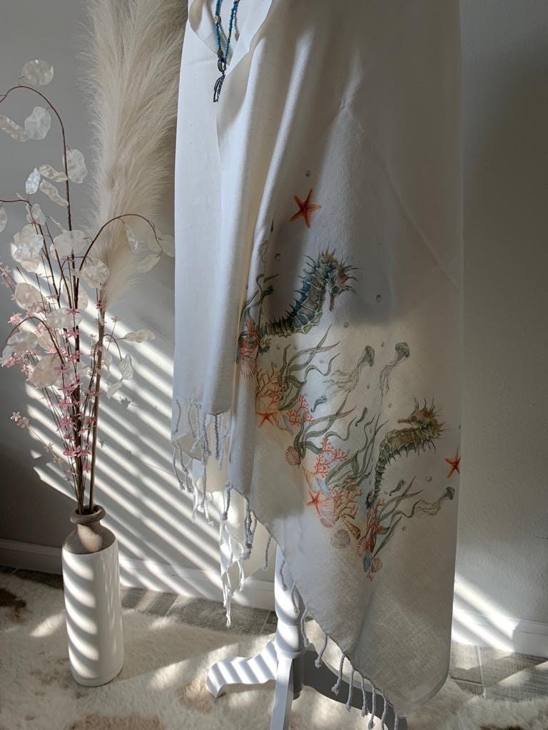 Seahorse Design Cotton Boho Sarong & Shawl