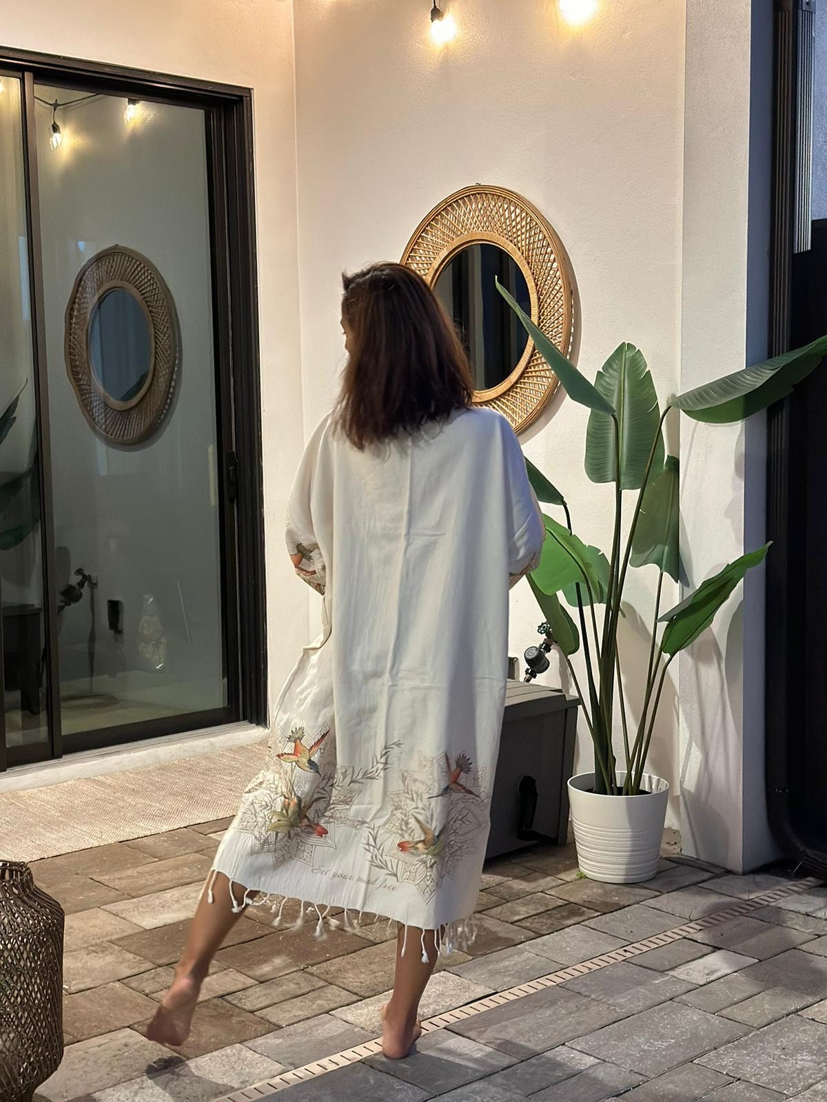 Special Design Hummingbird, Kimono Robe 100% Cotton, Muslin Kimono, Cotton Robe, Christmas Gift, Beachwear, Gift