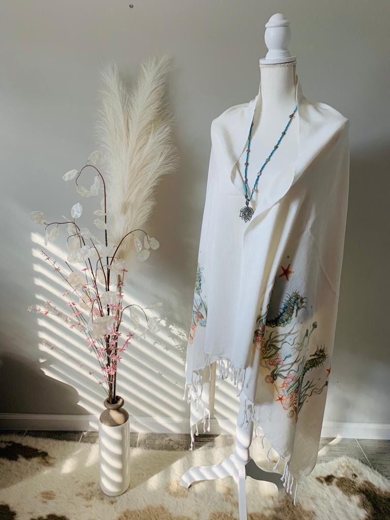 Seahorse Design Cotton Boho Sarong & Shawl