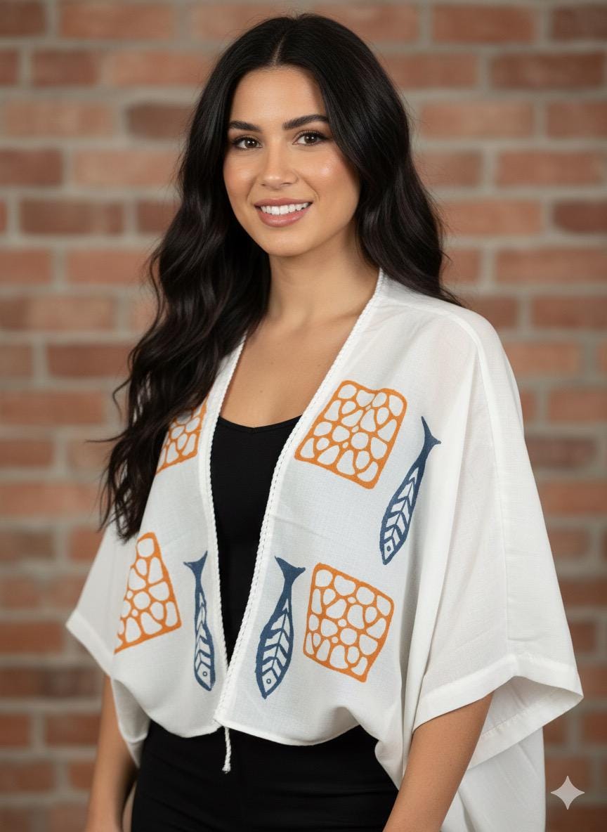 Cotton Handmade Shrug Cardigan, Coastal  design.  Boho Festival Top, perfect for daywear or beachwear. Versatile style