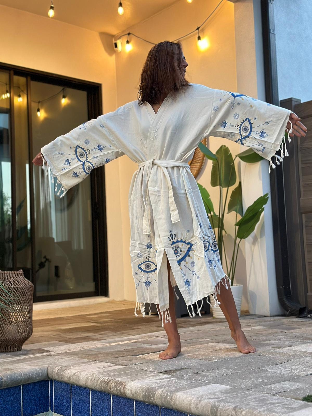 Special Design Evil Eye, Kimono Robe 100% Cotton, Kimono, Special Cotton Robe, Christmas Gift, Beachwear, Gift