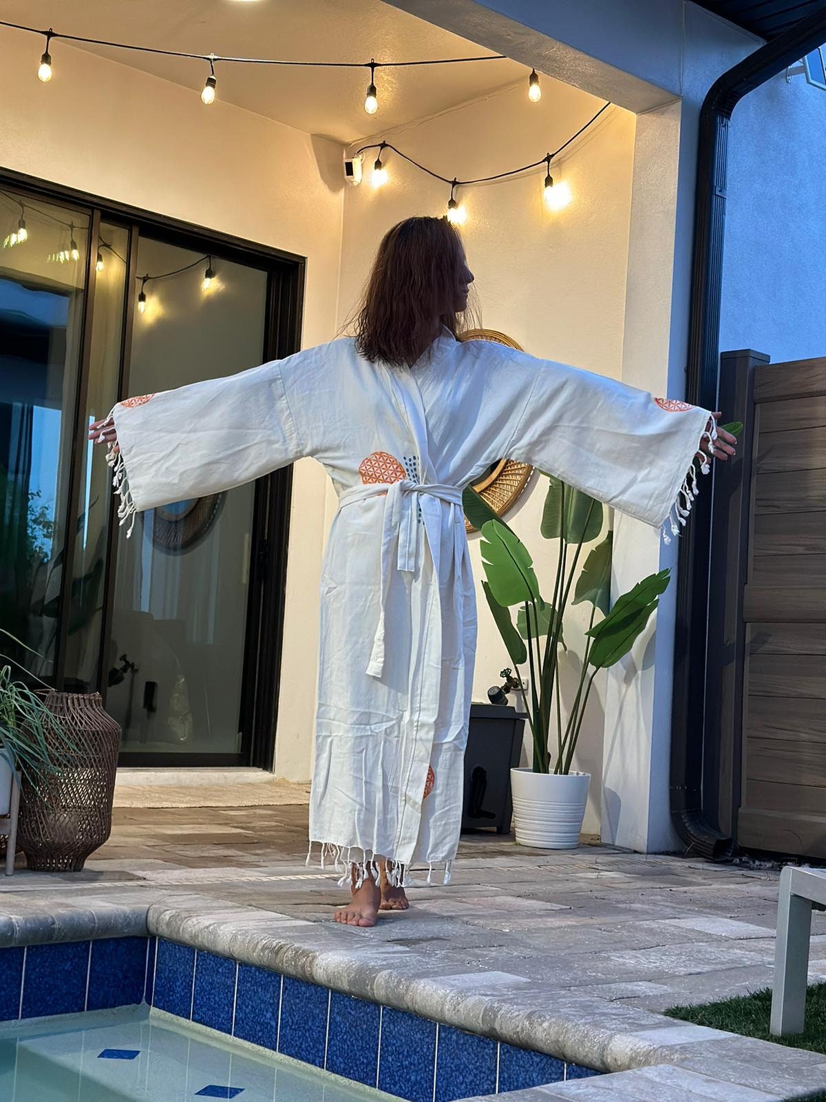 Hand Screen Printed Special Design “seed of life design”, Kimono Robe, 100% Cotton, Kimono, Cotton Robe, Christmas Gift, Beachwear, Gift